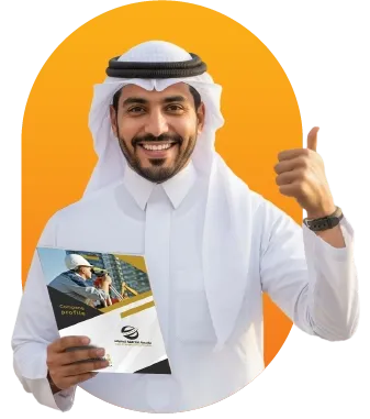 رجل سعودي يمسك بيده تصميم بروفايل شركة من أعمال فيكتورايز
